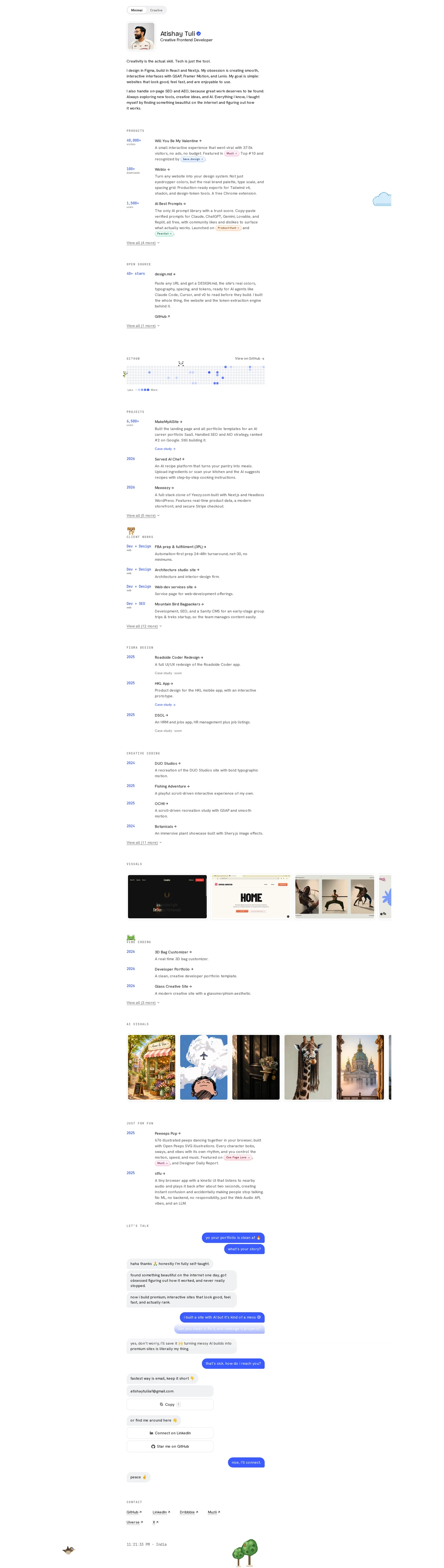 Atishay Tuli · Creative Frontend Developer & Designer PC 스크린샷