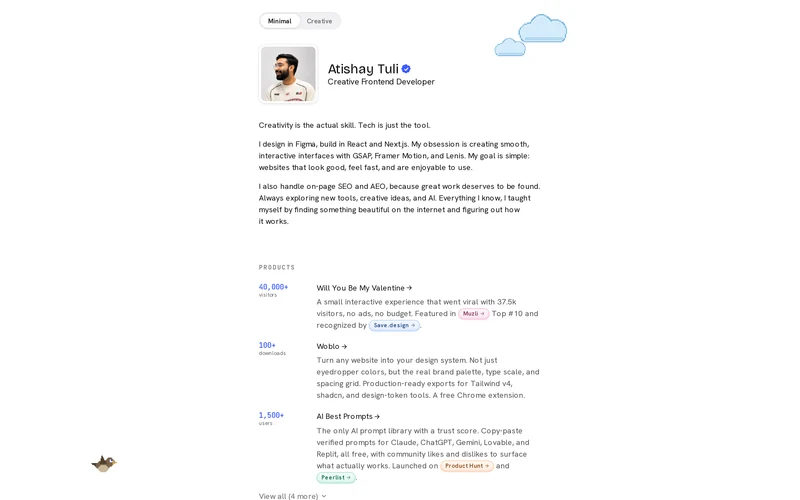 Atishay Tuli · Creative Frontend Developer & Designer