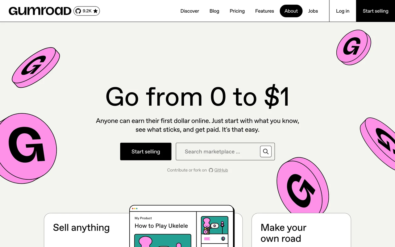 Earn your first dollar online with Gumroad PC 스크린샷