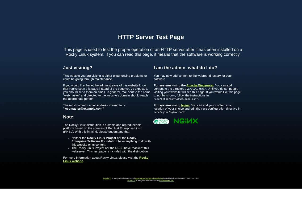HTTP Server Test Page powered by: Rocky Linux PC 스크린샷