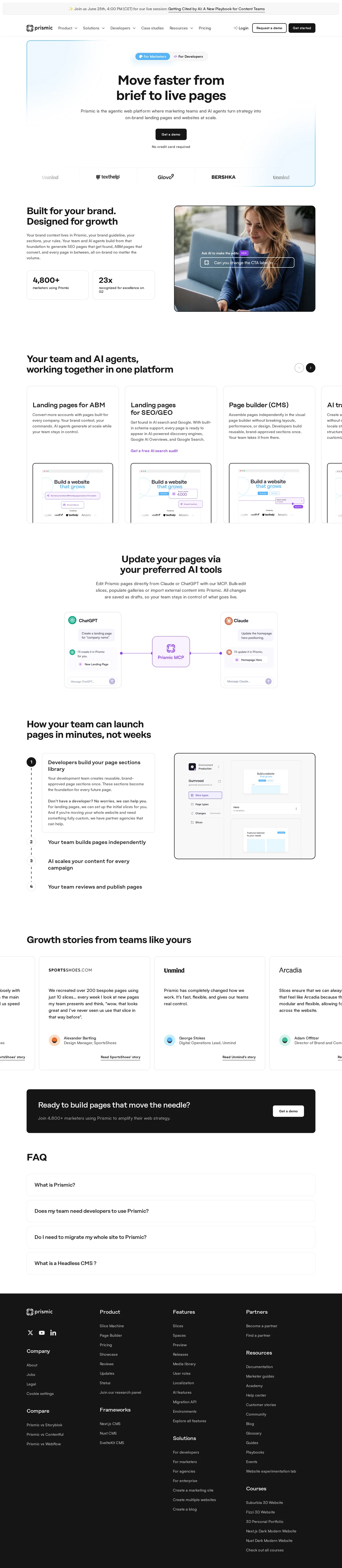 Agentic web platform for marketing teams | Prismic PC 스크린샷