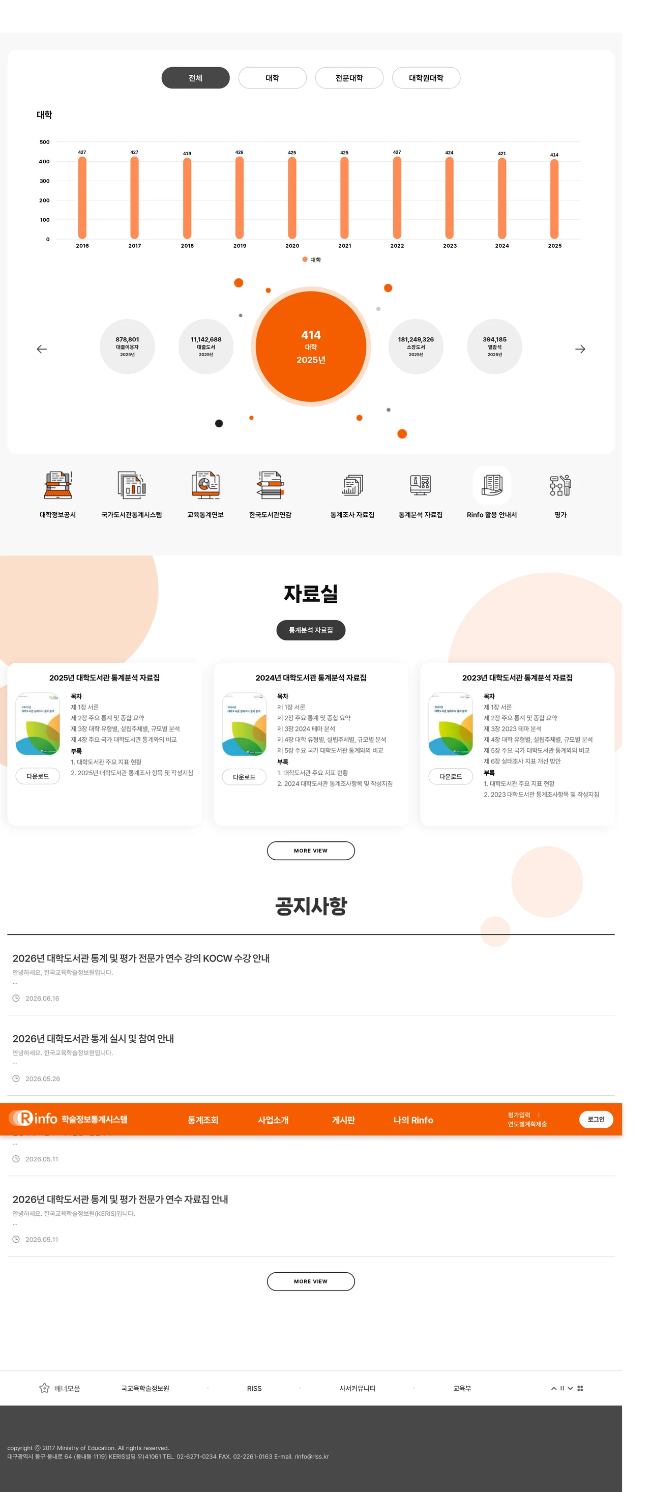 학술정보통계시스템 PC 스크린샷