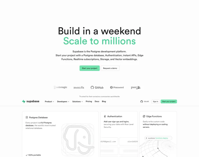Supabase | The Postgres Development Platform. 스크린샷