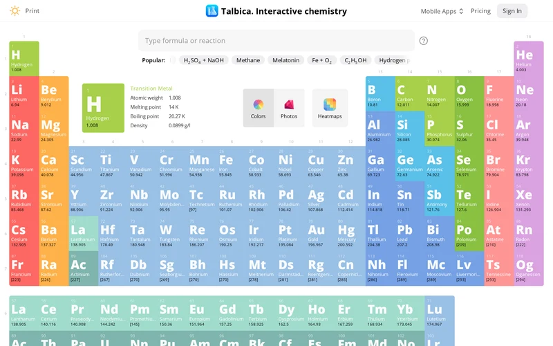 Talbica 3: Periodic Table and Chemical Reactions Database